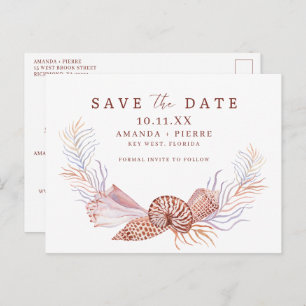 Carte Postale Faire-part Simple Seashell Beach Wedding Enregistrer la date