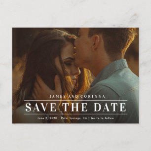 Carte Postale Faire-part Simple Typographie Photo Mariage Enregistrer La Da