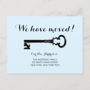 Carte Postale Faire-part Simple Vintage Minimaliste Pastel Blue Key Moving