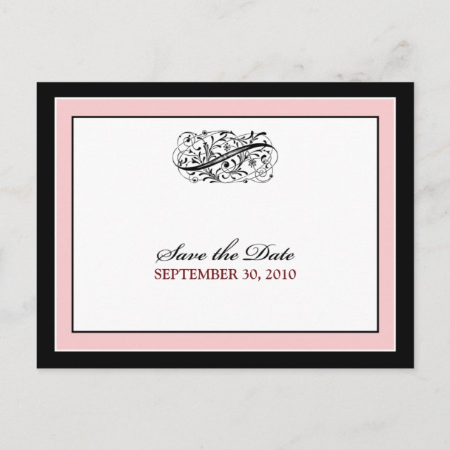 Carte Postale Faire-part Simplement Élégant Noir/Rose Save the Date (Devant)