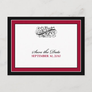 Carte Postale Faire-part Simply Elegant Black/Cranberry Enregistrer la date