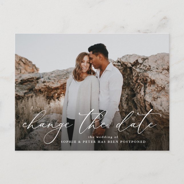 Carte Postale Faire-part Simply Elegant Script Photo Modifier la date (Devant)