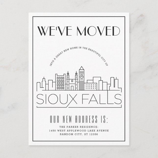 Carte Postale Faire-part Sioux Falls Moderne Deco | Changement d'adresse (Devant)