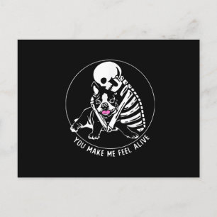CARTE POSTALE FAIRE-PART SKELETON HUG BOSTON TERRIER TU ME RENDS VIVANT