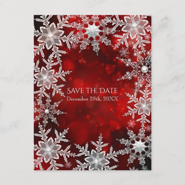 Carte Postale Faire-part Snowflakes hiver Red Holiday Party Enregistrer la  (Devant)
