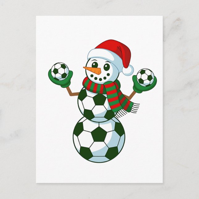 Carte Postale Faire-part Snowman Soccer Noël Amateurs de sport (Devant)