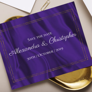 Carte Postale Faire-part Soie violette et mariage d'or Enregistrer la date