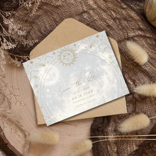 Carte Postale Faire-part Soleil Céleste Lune Étoiles Mariage Enregistrez la