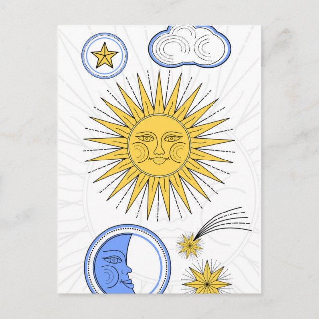 Carte Postale Faire-part Soleil et Lune Vintage (Devant)