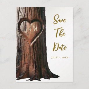 Carte Postale Faire-part Souche d'arbre à cœur sculpté Rustique Anno Save t