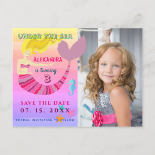 Carte Postale Faire-part Sous l'océan Sirène Rose Anniversaire Save The Dat