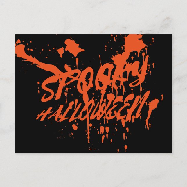 Carte Postale Faire-part Splash Halloween Épouvantable Rouge Orange Rétro (Devant)