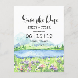 Carte Postale Faire-part Spring Lakeside Mountain Forest Économisez La Date