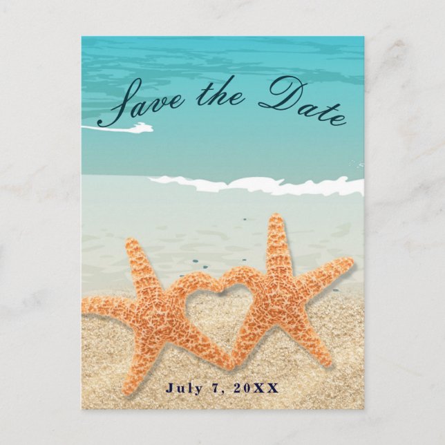 Carte Postale Faire-part Starfish Couple sur la plage Mariage Enregistrer l (Devant)