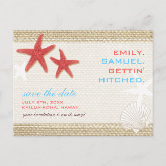 Carte Postale Faire-part Starfish Pair Rustic Beach Wedding Enregistrer la