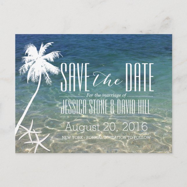 Carte Postale Faire-part Starfish & Palm Tree Beach Wedding Enregistrer la  (Devant)
