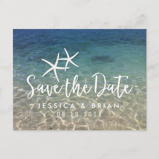 Carte Postale Faire-part Starfish Summer Beach Wedding Enregistrer la date (Devant)