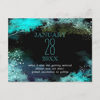 Carte Postale Faire-part Starry Turquoise Forest Boho Wedding Enregistrer l