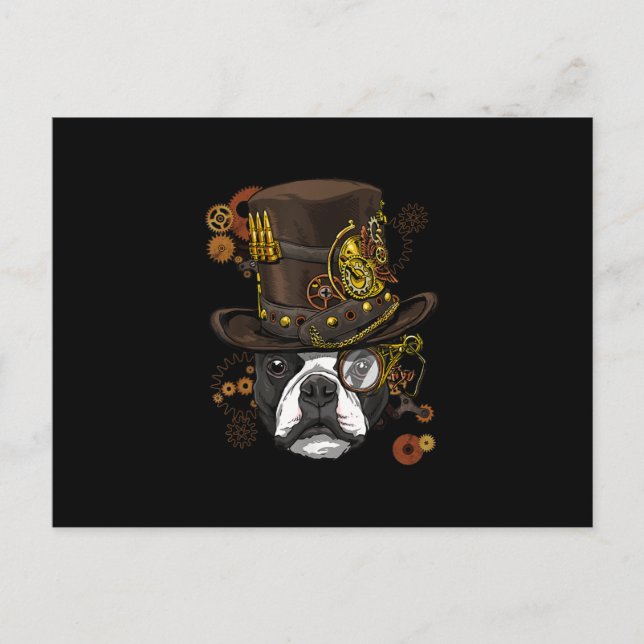 Carte Postale Faire-part Steampunk Boston Terrier Dog Shirt Steampunk Lover (Devant)