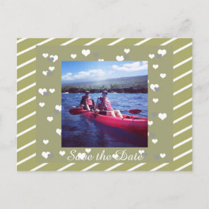 Carte Postale Faire-part Stripes and Hearts Enregistrer la date
