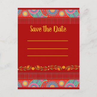 Carte Postale Faire-part Style de mariage Desi rouge profond Design