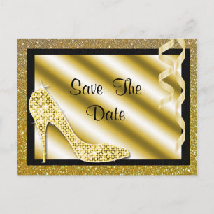 Carte Postale Faire-part Stylet et flammes Quinceañera d'or