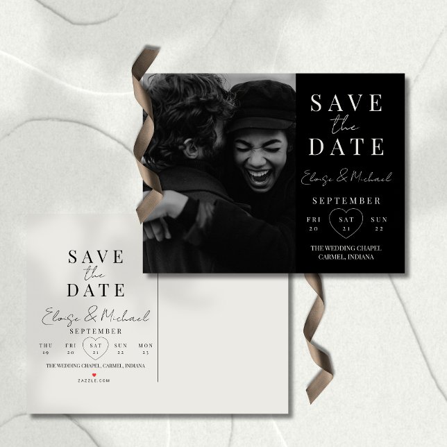 Carte Postale Faire-part Stylish Calendar Photo Wedding Save The Date (Invite guests to save the date with this Stylish Calendar Photo Double-sided Save The Date Invite!)