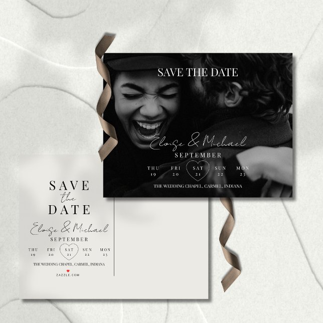 Carte Postale Faire-part Stylish Calendar Photo Wedding Save The Date (Invite guests to save the date with this Stylish Calendar Photo Double-sided Save The Date Invite!)