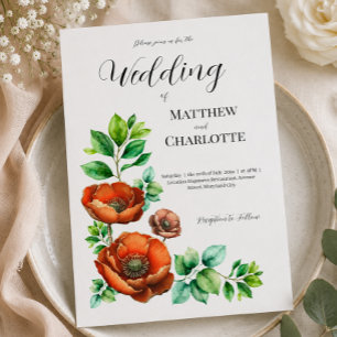 Carte Postale Faire-part Sublime aquarelle Coquelicots rouges dans un style