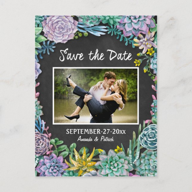 Carte Postale Faire-part Succulent Chalkboard Wedboard Wedding Enregistrer  (Devant)