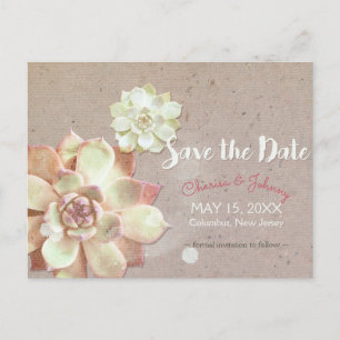 Carte Postale Faire-part Succulentes en carton rustique pour mariage, Enreg