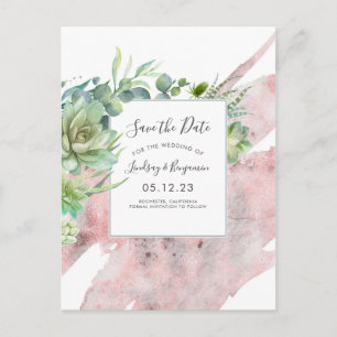 Carte Postale Faire-part Succulents Verdure Rose Or Enregistrer la date