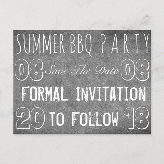 Carte Postale Faire-part Summer BBBQ Party Enregistrer la date Chalkboard (Devant)