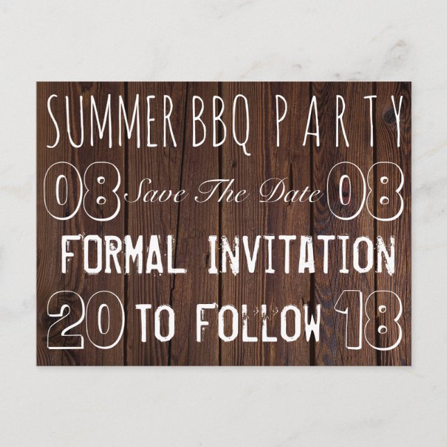 Carte Postale Faire-part Summer BBBQ Party Enregistrer La Date Rustique Boi (Devant)