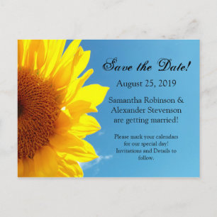 Carte Postale Faire-part Summer Blue Sky Yellow Sunflower Enregistrer la da
