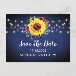 Carte Postale Faire-part Sunflower Bourgogne Rose Lumières Marine Mariage b