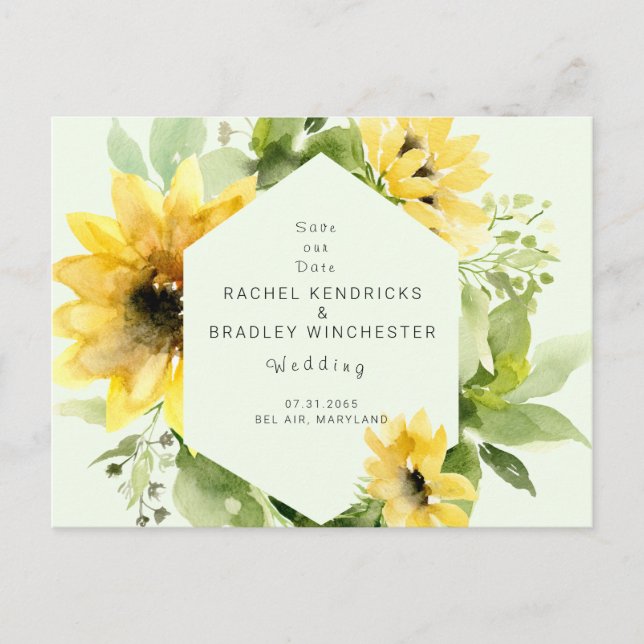 Carte Postale Faire-part Sunflower Mint Mariage Enregistrer notre date (Devant)