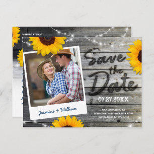 Carte Postale Faire-part Sunflower Photo Grey Mariage rustique Enregistrer 