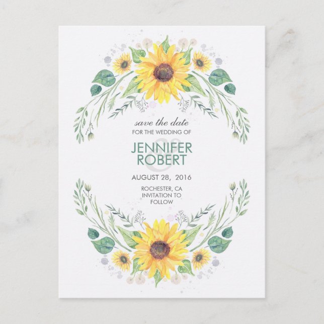 Carte Postale Faire-part Sunflower Rustic Country Enregistrer la date (Devant)