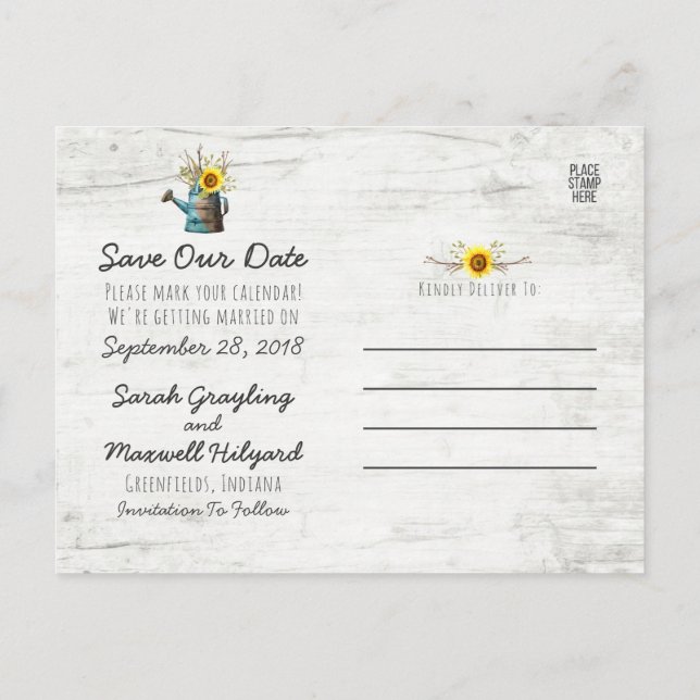 Carte Postale Faire-part Sunflower & Rustic Wood Farm Wedding Enregistrer L (Dos)
