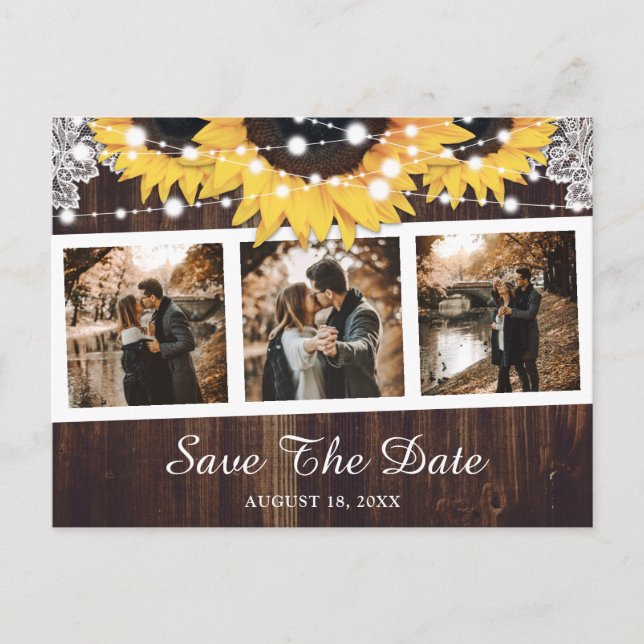Carte Postale Faire-part Sunflower Rustic Wood Mariage Photo Enregistrer La (Devant)
