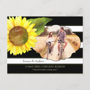 Carte Postale Faire-part Sunflower & Stripes Wedding Photo Save the Date