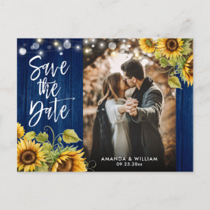 Carte Postale Faire-part Sunflower Wood Lights Marine Blue Mariage Photo