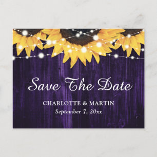 Carte Postale Faire-part Sunflower Wood Purple Wedple Enregistrer La Date