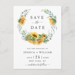 Carte Postale Faire-part Sunflowers Eucalyptus Mariage Enregistrer la date