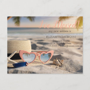Carte Postale Faire-part Sunglass, Casquette, Seashell Beach Nouvelle adres