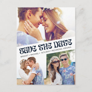 Carte Postale Faire-part Super Retro Boho Photo Wedding Enregistrer la date