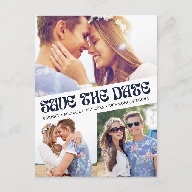 Carte Postale Faire-part Super Retro Boho Photo Wedding Enregistrer la date (Devant)