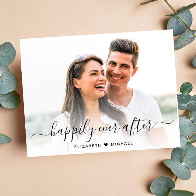 Carte Postale Faire-part Superposition de photo d'engagement crème de style (A chic happily ever after photo engagement announcement)