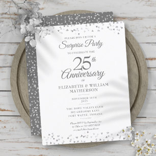 Carte Postale Faire-part Surprise Party 25e anniversaire Coeurs d'argent